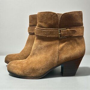 Sam Edelman Tan Suede Ankle Boots Buckle Detail Western Style